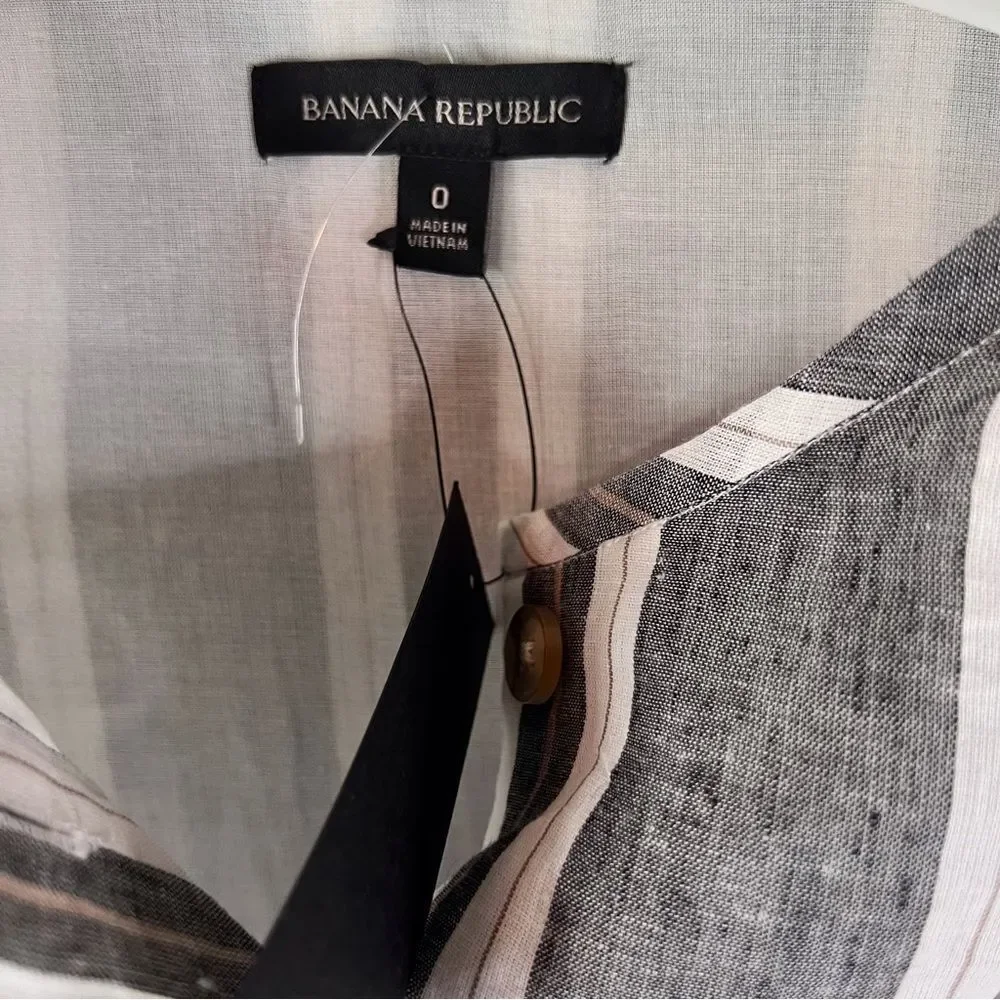 NWT Banana Republic Cotton-Linen Romper Womens Size 0 Blue White Nautical Stripe